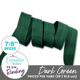 Dark Green | ⅞" (22mm) Binding Tape (Per 1 Yard) - Emmaline Bags Inc.-Sewing Supplies & Notions
