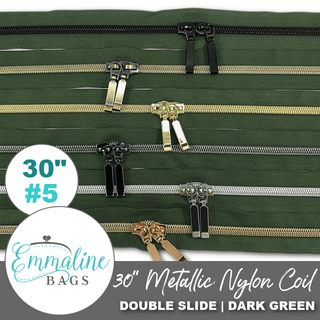 Dark Green | Emmaline 30" Nylon Coil Zipper | *SIZE5* with Two Rectangle Pulls - Emmaline Bags Inc.-Emmaline Zippers