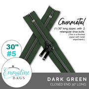 Dark Green | Emmaline 30" Nylon Coil Zipper | *SIZE#5* with Two Rectangle Pulls