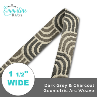 Dark Grey & Charcoal Geometric Arc Weave • 1 1/2" (38mm) Wide (Per 1 Yard) - Emmaline Bags Inc. - Straps & Handles
