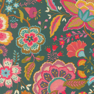 Dark Teal Jasmine | Sitara by Crystal Manning for Moda (¼ Yard) - Emmaline Bags Inc.-Fabric