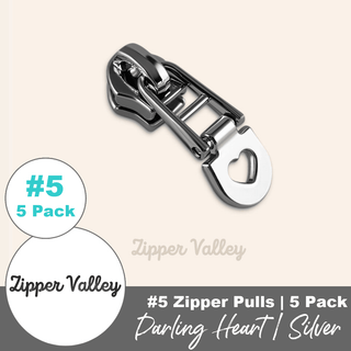 Darling Heart | Zipper Sliders with Pulls | Size 5 (5 Pack) - Emmaline Bags Inc. - Bag Zippers