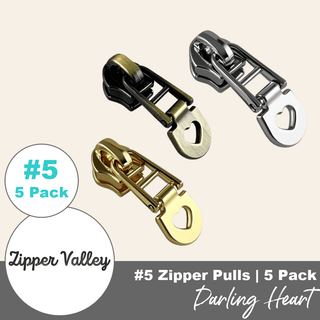 Darling Heart | Zipper Sliders with Pulls | Size 5 (5 Pack) - Emmaline Bags Inc. - Bag Zippers