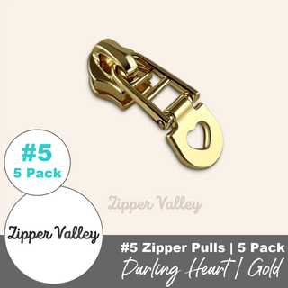Darling Heart | Zipper Sliders with Pulls | Size 5 (5 Pack) - Emmaline Bags Inc. - Bag Zippers