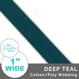 Deep Teal | Cotton/Poly Webbing (Per 1 Yard) • 1 " Wide (25 mm) - Emmaline Bags Inc. - Straps & Handles