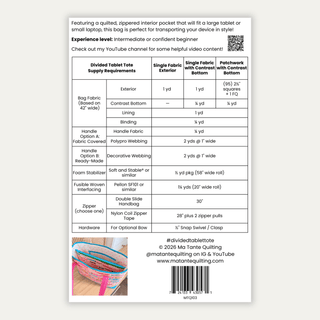 Divided Tablet Tote by Ma Tante Quilting (Printed Paper Pattern) - Emmaline Bags Inc.-Sewing Patterns