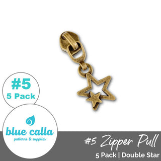 Double Star Zipper Sliders with Pulls - SIZE5 (5 Pack) - Emmaline Bags Inc. - Emmaline Zippers