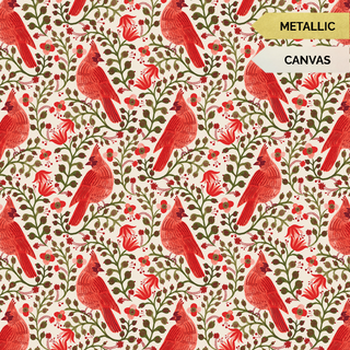Cream Cardinals (Canvas) | Holiday Classics V by Rifle Paper Co. (¼ Yard)