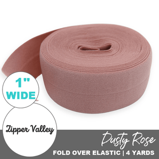 Dusty Rose | Zipper Valley Fold Over Elastic | 1" (25 mm) (4 Yards) - Emmaline Bags Inc.-Sewing Supplies & Notions