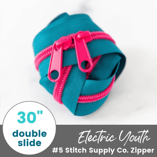 Electric Youth | 30" Nylon Coil Zipper | *Size #5* with Two Pulls - Emmaline Bags Inc.-Bag Zippers