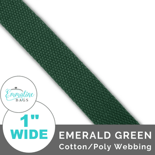 Emerald Green | Cotton/Poly Webbing (Per 1 Yard) • 1 " Wide (25 mm) - Emmaline Bags Inc. - Straps & Handles