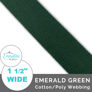 Emerald Green | Cotton/Poly Webbing (Per 1 Yard) • 1 ½" Wide (38 mm) - Emmaline Bags Inc. - Straps & Handles