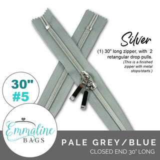 Pale Grey-Blue| Emmaline 30" Nylon Coil Zipper | *SIZE#5* with Two Rectangle Pulls