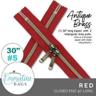 Red | Emmaline 30" Nylon Coil Zipper | *SIZE#5* with Two Rectangle Pulls