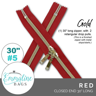 Red | Emmaline 30" Nylon Coil Zipper | *SIZE#5* with Two Rectangle Pulls