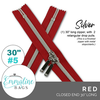 Red | Emmaline 30" Nylon Coil Zipper | *SIZE#5* with Two Rectangle Pulls