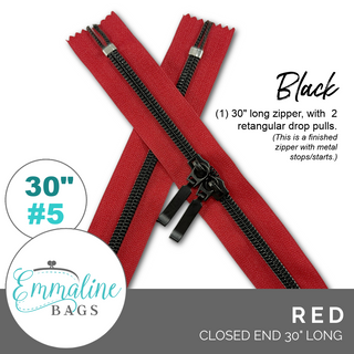 Red | Emmaline 30" Nylon Coil Zipper | *SIZE#5* with Two Rectangle Pulls