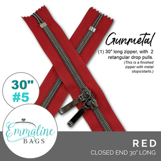 Red | Emmaline 30" Nylon Coil Zipper | *SIZE#5* with Two Rectangle Pulls