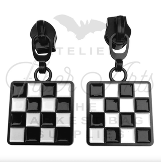 Enamel Checkerboard Zipper Sliders w/ Pulls | SIZE5 (2 Pack) - Emmaline Bags Inc. - Bag Zippers