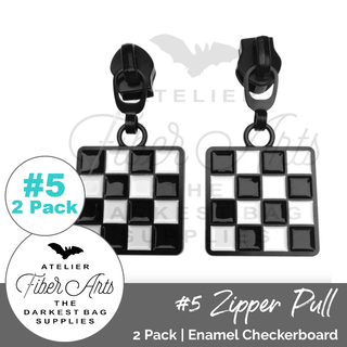 Enamel Checkerboard Zipper Sliders w/ Pulls | SIZE5 (2 Pack) - Emmaline Bags Inc. - Bag Zippers