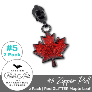 Enamel Glitter Maple Leaf Zipper Sliders w/ Pulls | SIZE5 (2 Pack) - Emmaline Bags Inc. - Bag Zippers