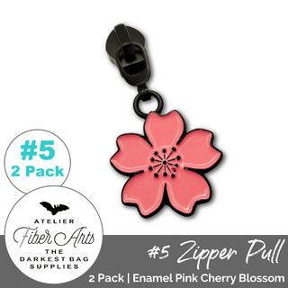 Enamel Pink Cherry Blossom Zipper Sliders w/ Pulls | SIZE5 (2 Pack) - Emmaline Bags Inc. - Bag Zippers