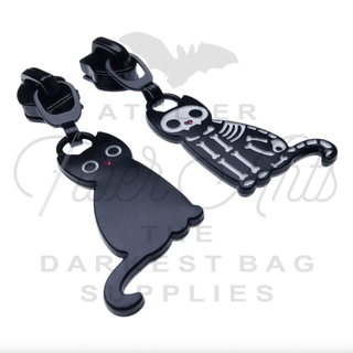 Enamel Skelekitty Zipper Sliders w/ Pulls | SIZE5 (2 Pack) - Emmaline Bags Inc. - Bag Zippers