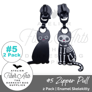 Enamel Skelekitty Zipper Sliders w/ Pulls | SIZE5 (2 Pack) - Emmaline Bags Inc. - Bag Zippers