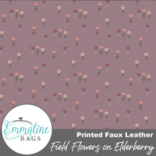Field Flowers on Elderberry | Printed Faux Leather | ½ Yard Pre - Cut (18" x 55") - Emmaline Bags Inc. - Fabric