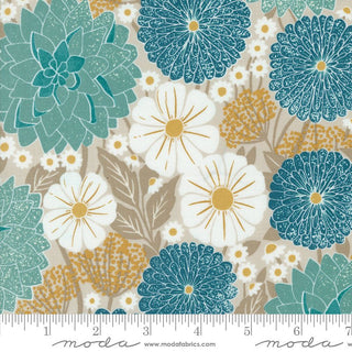 Flax Dahlias & Zinnias // Field of Flowers (1/4 yard) - Emmaline Bags Inc.