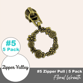 Floral Wreath | Zipper Sliders with Pulls | Size 5 (5 Pack) - Emmaline Bags Inc. - Bag Zippers