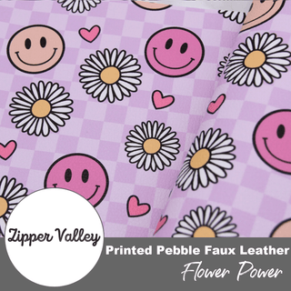 Flower Power | Zipper Valley Printed Pebble Faux Leather | 12" x 52" Pre - Cut - Emmaline Bags Inc. - Fabric