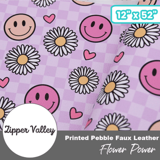 Flower Power | Zipper Valley Printed Pebble Faux Leather | 12" x 52" Pre-Cut (Small) - Emmaline Bags Inc.-Fabric