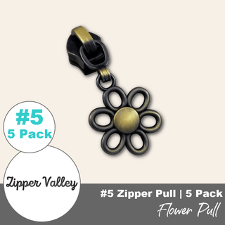Flower | Zipper Sliders with Pulls | Size 5 (5 Pack) - Emmaline Bags Inc. - Bag Zippers