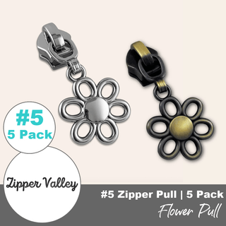 Flower | Zipper Sliders with Pulls | Size 5 (5 Pack) - Emmaline Bags Inc. - Bag Zippers