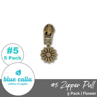 Flower Zipper Sliders with Pulls - SIZE5 (5 Pack) - Emmaline Bags Inc. - Emmaline Zippers
