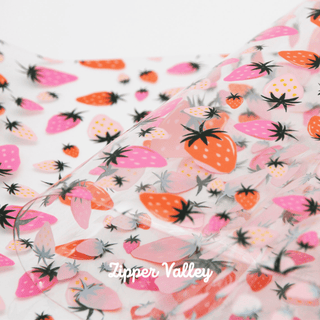 Fresh Strawberries | Zipper Valley Clear TPU Vinyl | 12" x 52" Pre - cut - Emmaline Bags Inc. - Fabric