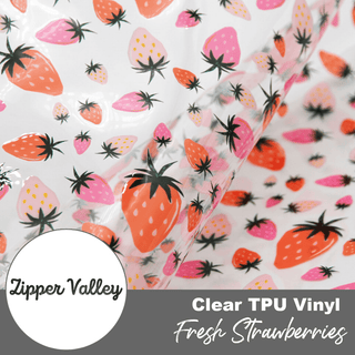 Fresh Strawberries | Zipper Valley Clear TPU Vinyl | 12" x 52" Pre - cut - Emmaline Bags Inc. - Fabric