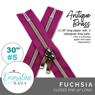 Fuchsia | Emmaline 30" Nylon Coil Zipper | *SIZE5* with Two Rectangle Pulls - Emmaline Bags Inc.-Emmaline Zippers