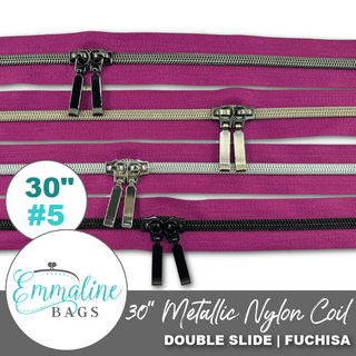 Fuchsia | Emmaline 30" Nylon Coil Zipper | *SIZE5* with Two Rectangle Pulls - Emmaline Bags Inc.-Emmaline Zippers