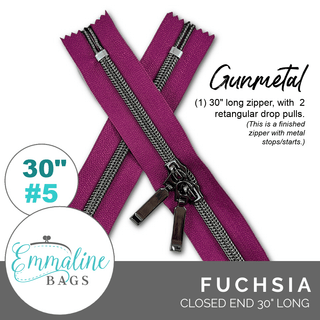 Fuchsia | Emmaline 30" Nylon Coil Zipper | *SIZE5* with Two Rectangle Pulls - Emmaline Bags Inc.-Emmaline Zippers