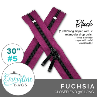 Fuchsia | Emmaline 30" Nylon Coil Zipper | *SIZE5* with Two Rectangle Pulls - Emmaline Bags Inc.-Emmaline Zippers