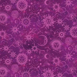 Fuchsia Sun & Moon Tonal | Celestial Skies for Benartex (¼ Yard) - Emmaline Bags Inc.-Fabric