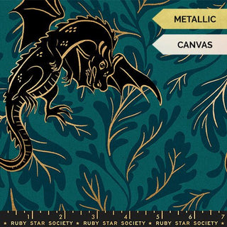 Galaxy Dragon Lair (Metallic Canvas) | Fire Glow by Ruby Star Society (¼ Yard) - Emmaline Bags Inc. - Fabric