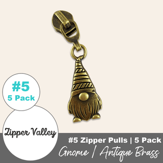 Gnome | Zipper Sliders with Pulls | Size 5 (5 Pack) - Emmaline Bags Inc. - Bag Zippers