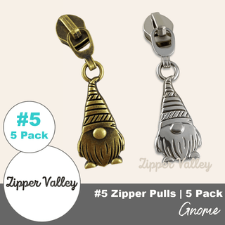 Gnome | Zipper Sliders with Pulls | Size 5 (5 Pack) - Emmaline Bags Inc. - Bag Zippers