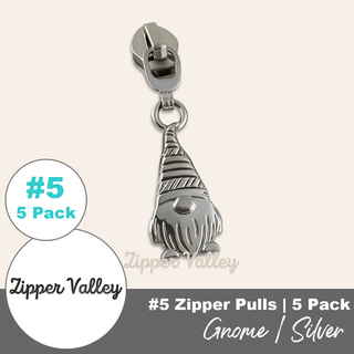 Gnome | Zipper Sliders with Pulls | Size 5 (5 Pack) - Emmaline Bags Inc. - Bag Zippers