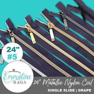 Grape | Emmaline 24" Nylon Coil Zipper | *SIZE5* with Rectangle Pull - Emmaline Bags Inc. - Emmaline Zippers