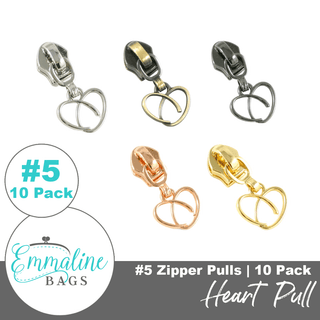 Heart Pull | Emmaline Zipper Sliders with Pulls | SIZE5* (10 pack) - Emmaline Bags Inc. - Emmaline Zippers