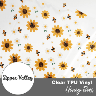 Honey Bees | Zipper Valley Clear TPU Vinyl | 12" x 52" Pre - cut - Emmaline Bags Inc. - Fabric